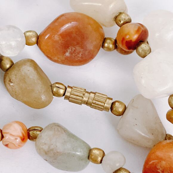 Vintage 1960s Long Gemstone Necklace 34" Jadeite Amethyst Carnelian Onyx Quartz - Picture 6 of 10